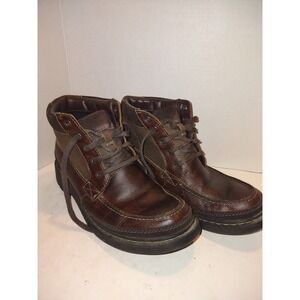 Clarks Mens Brown Leather Ankle Boots Size 9M Canvas Moc Toe 66215 Work Outdoor